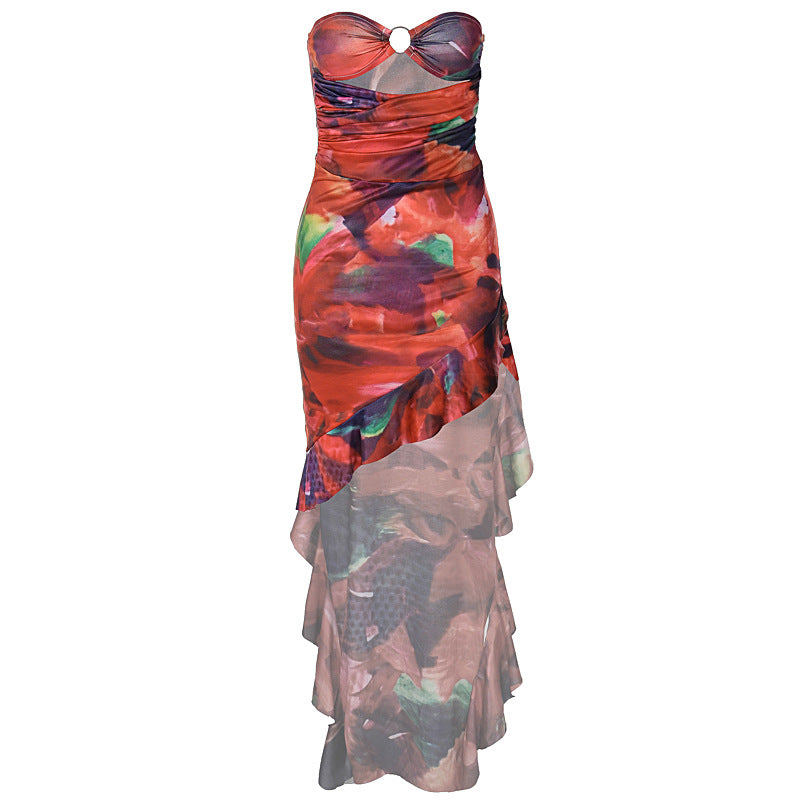 Sexy Tube Top Irregular Slit Dress