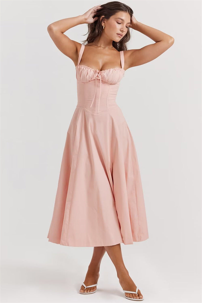 Women's Elegant Corset Lace Up Slim Fit Split Sling Dress