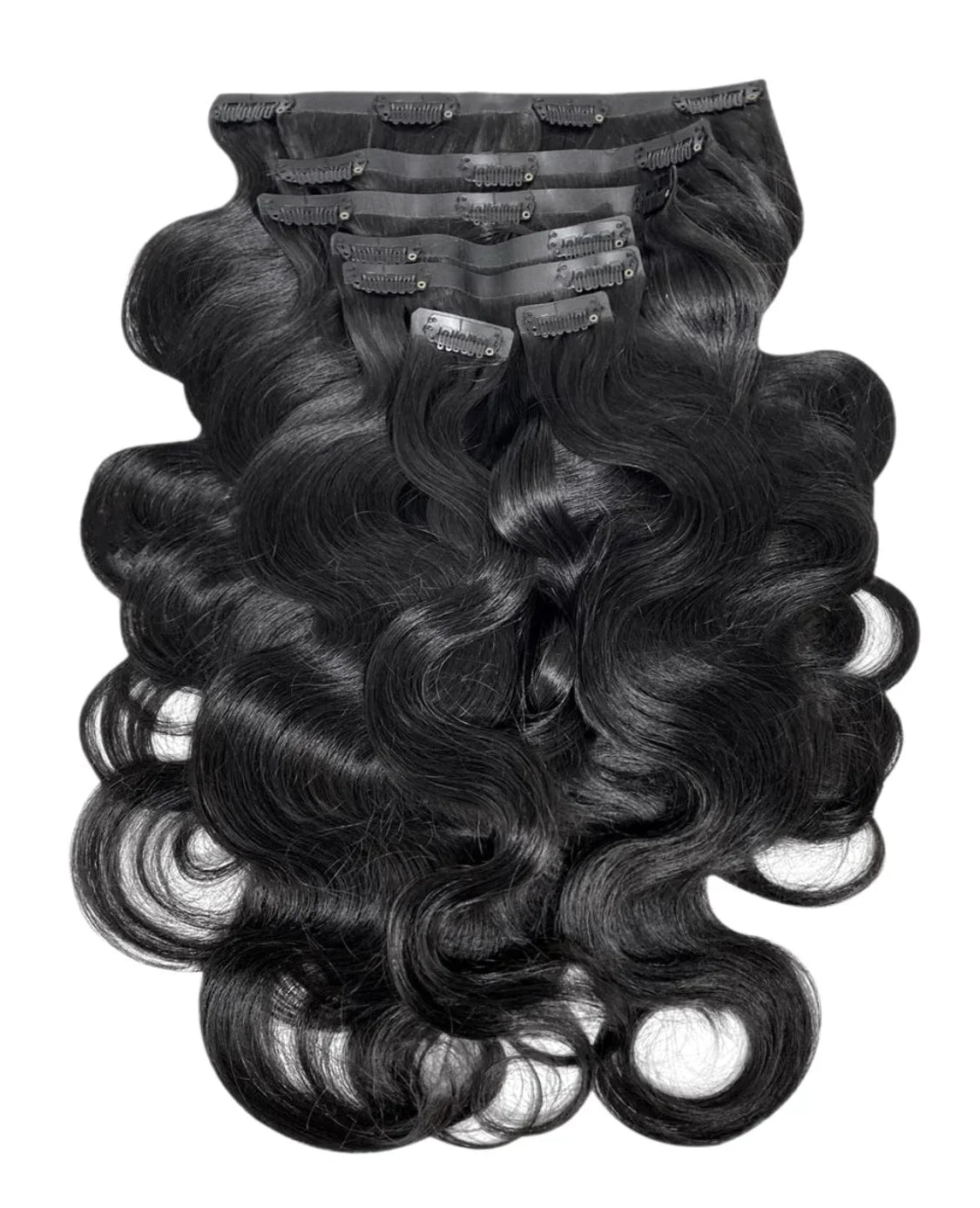 Seamless Clip in Hair Extensions 100g Silicone Weft body Wave Black Hair