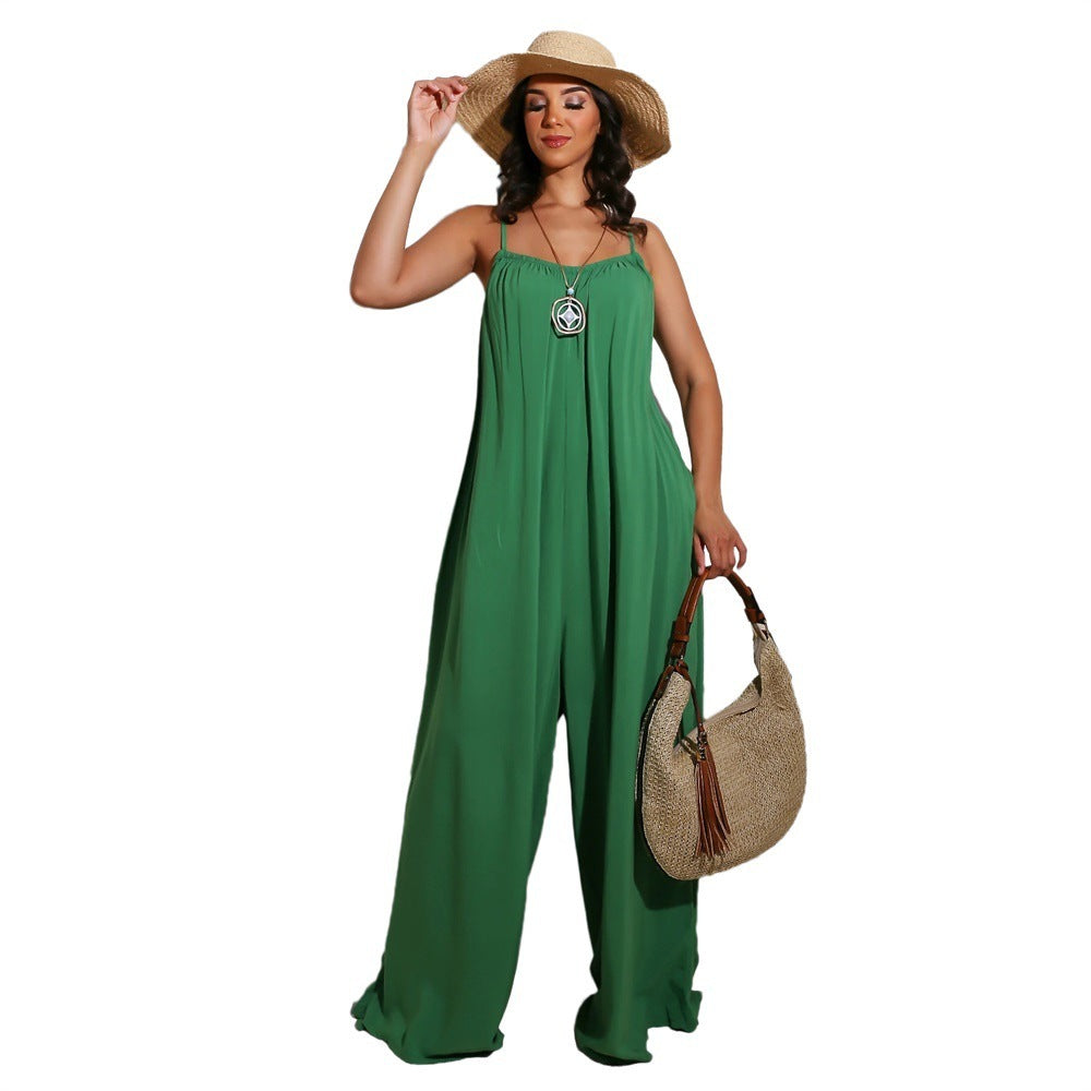 Solid Color Casual Sling Women's Jumpsuit