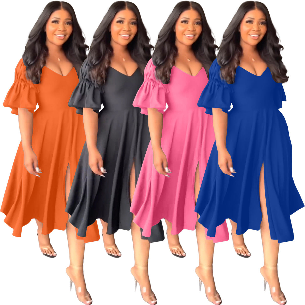 Women's Casual Fashion V-neck Ruffle Dress