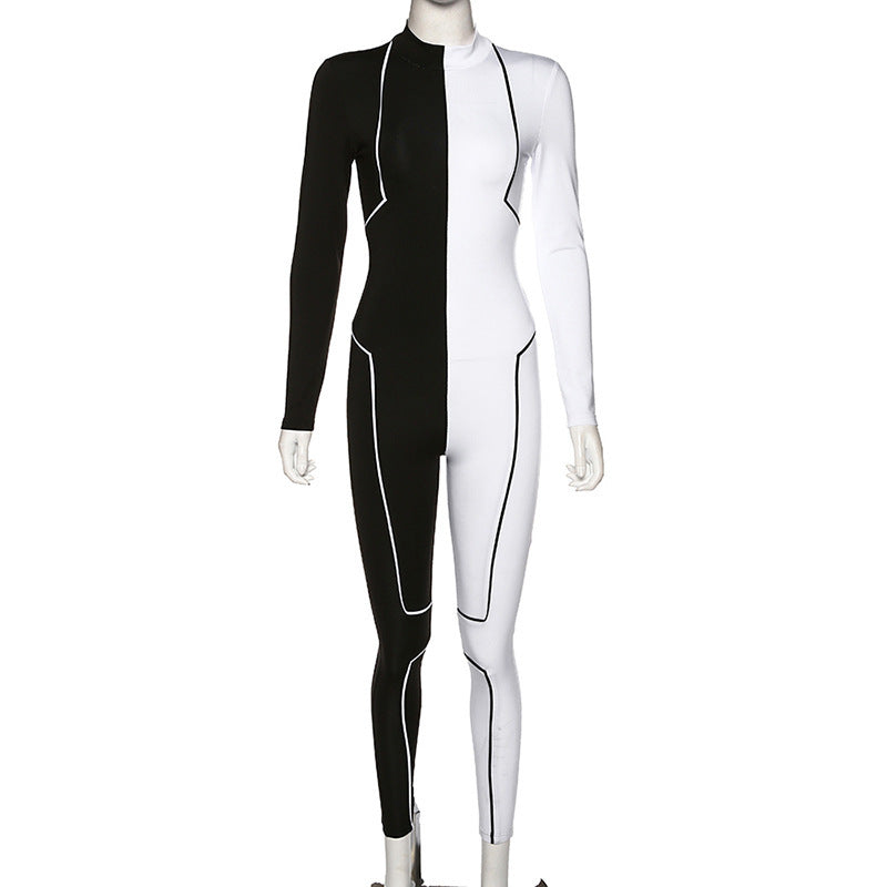 Two-color line stitching sports fitness jumpsuit