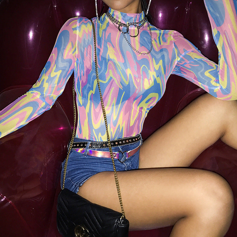 Rainbow Print Slim Bodysuit