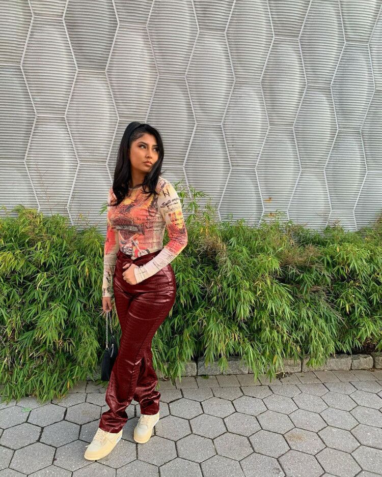 Women's Clothing Elastic Leather Pants