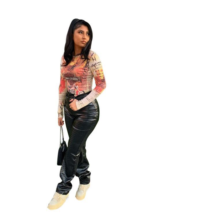 Women's Clothing Elastic Leather Pants