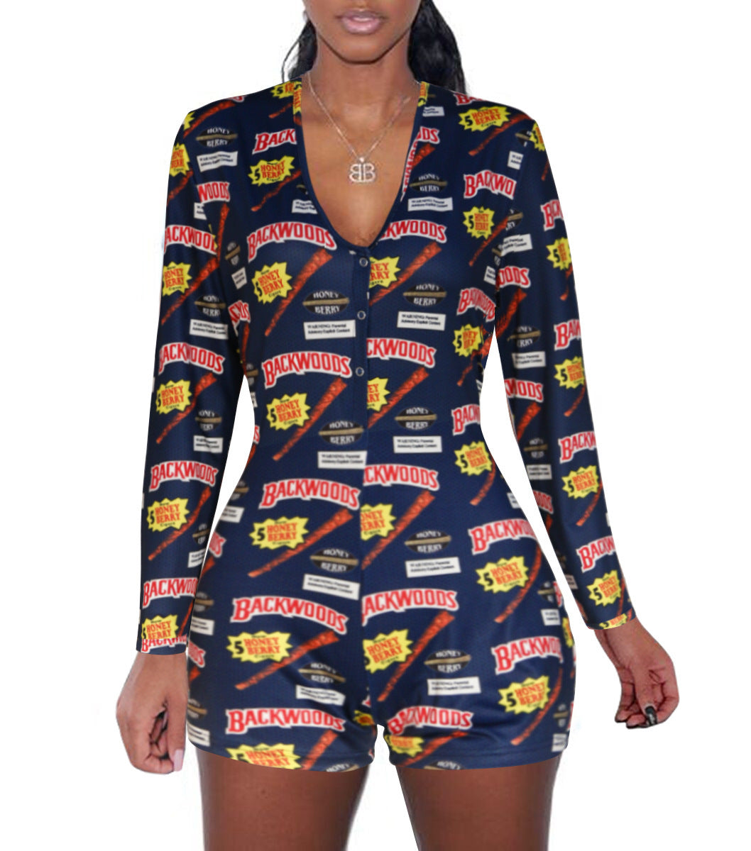 Women's printed long sleeve jumpsuit