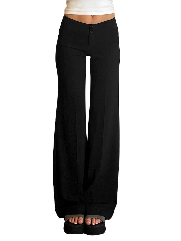 Solid Color High Waist Button Big Horn Loose Trousers Casual Pants