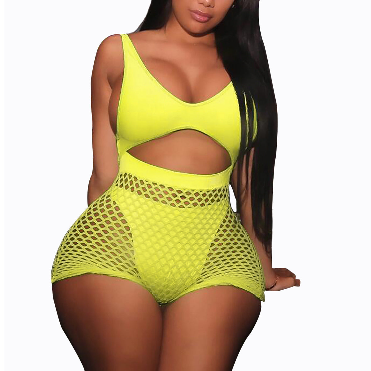 Hollow mesh women's one-piece swimsuit