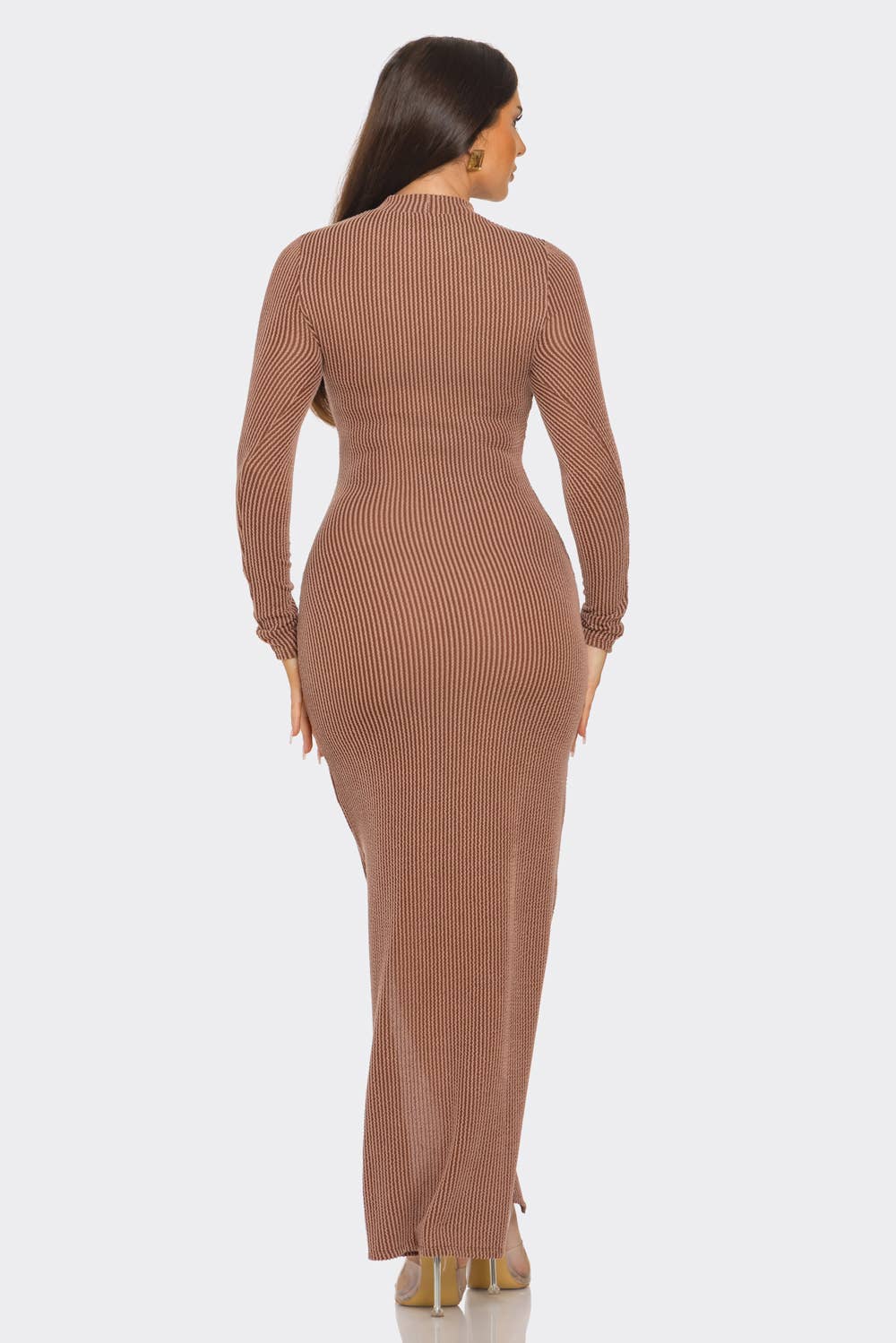 Two Tone All Over Striped Pattern Side Slit Dress