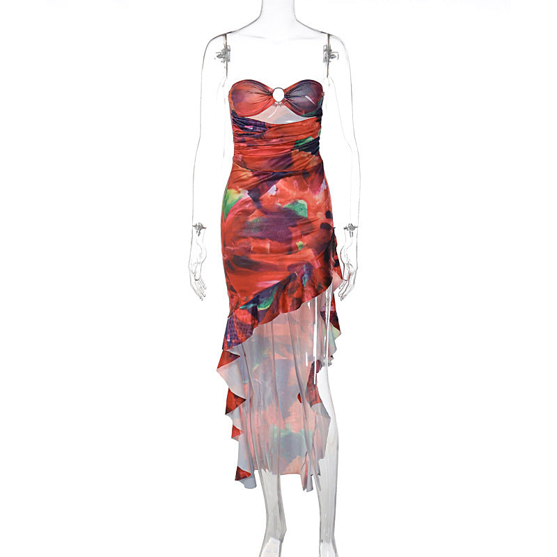 Sexy Tube Top Irregular Slit Dress