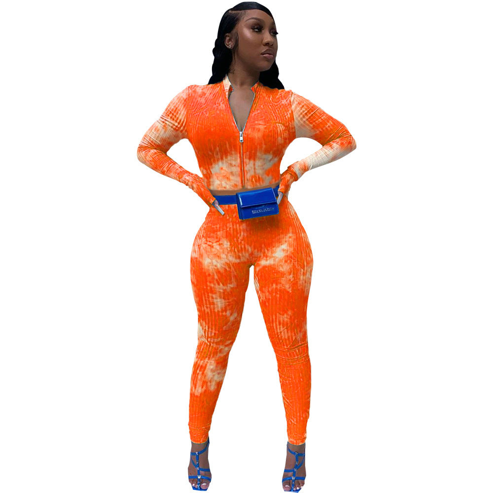 Tie-dye long-sleeved two-piece suit