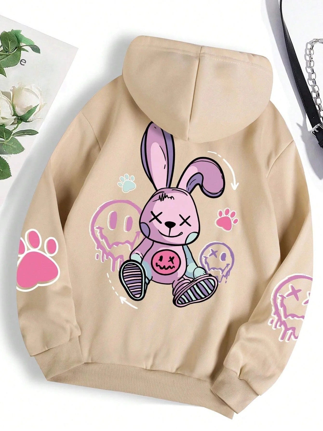 Drop-shoulder Sleeve Printed Hooded Long Sleeve Sweater