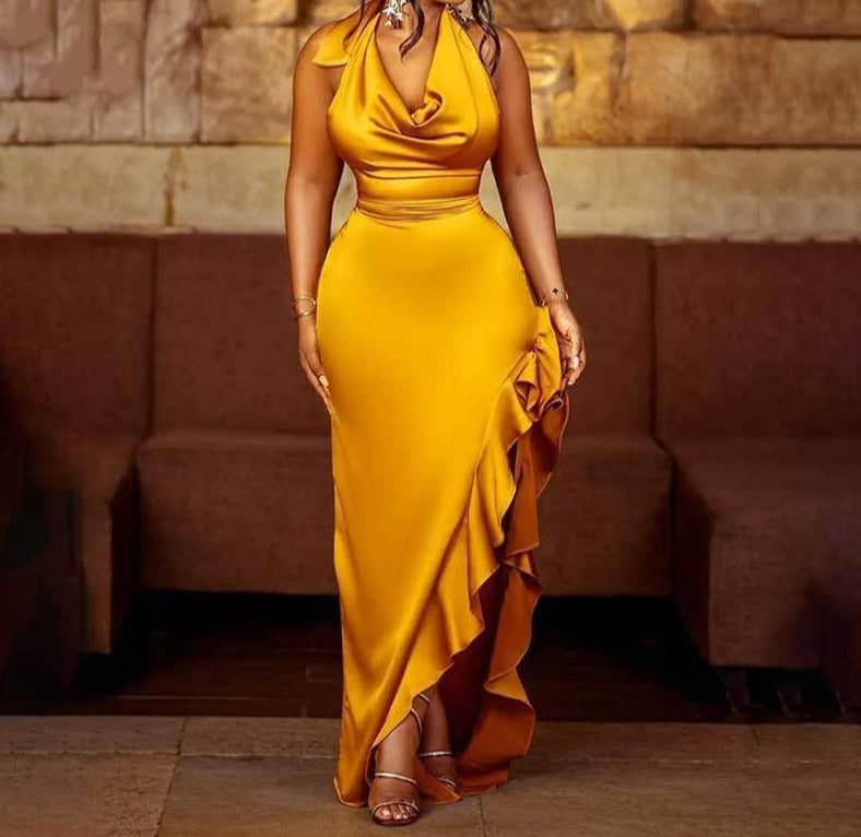 Elegant Sleeveless Halter Sheath Dress Women