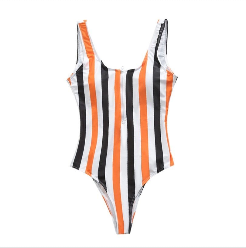 5 colors sexy Bikini bikini zipper striped one-piece swimsuit hot sale