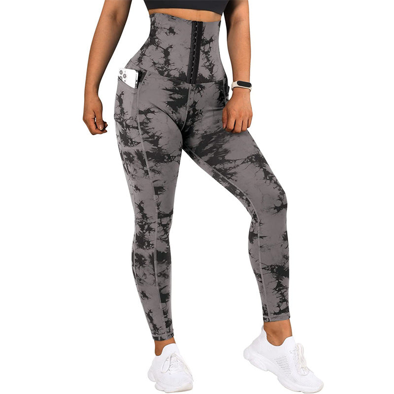 Sports Patchwork Pocket Tie-dye Leggings