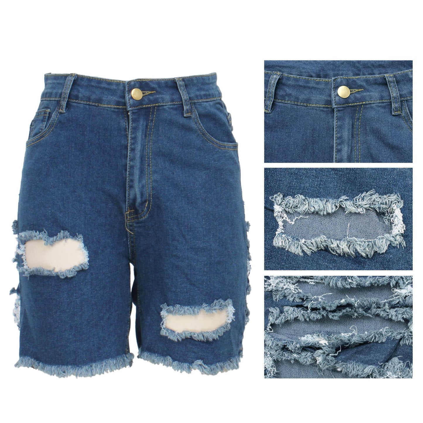 Hand-worn high waist denim shorts