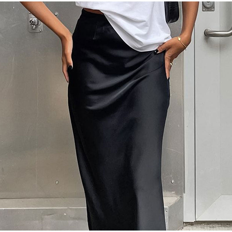 Women's French Satin Drape Fishtail Long Skirt