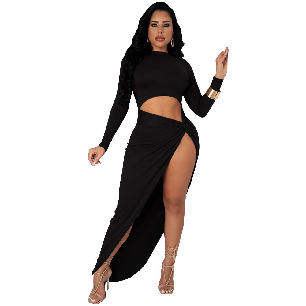 Solid Color Sexy Dress With Irregular Split Ends