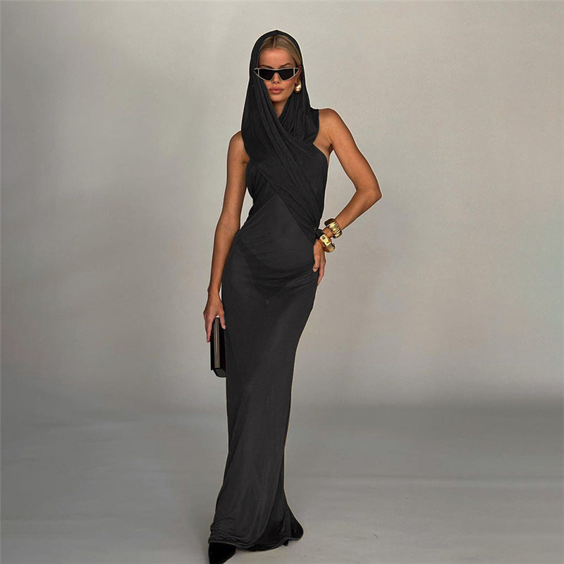 Sleeveless Hooded Sexy Backless High Waisted Slim Fit Dress For Women