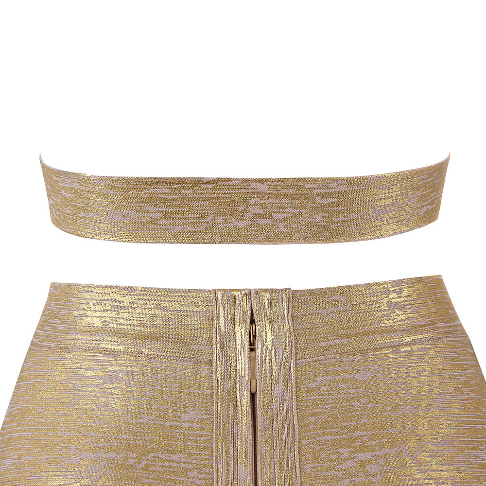 Slanted shoulder bronzing short skirt