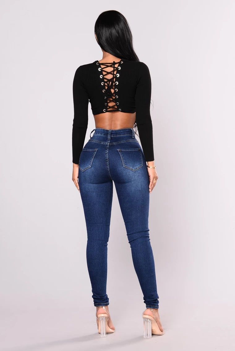Stretch high-waist women's jeans pencil