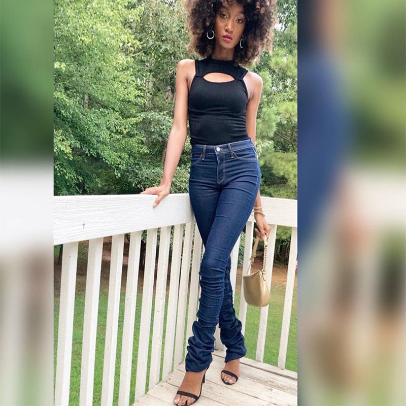 Versatile casual jeans stack pants