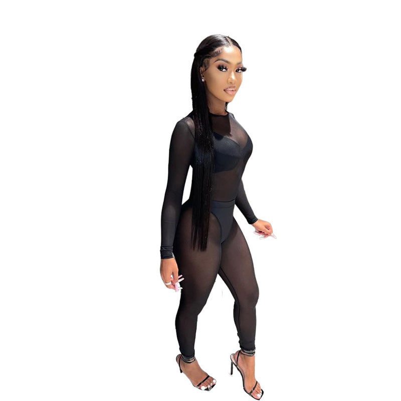 Women's Sexy Mesh See-through Stitching High Waist