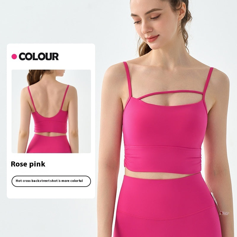 Short Sports Vest With Chest Pad Waist Pleated Workout Bra
