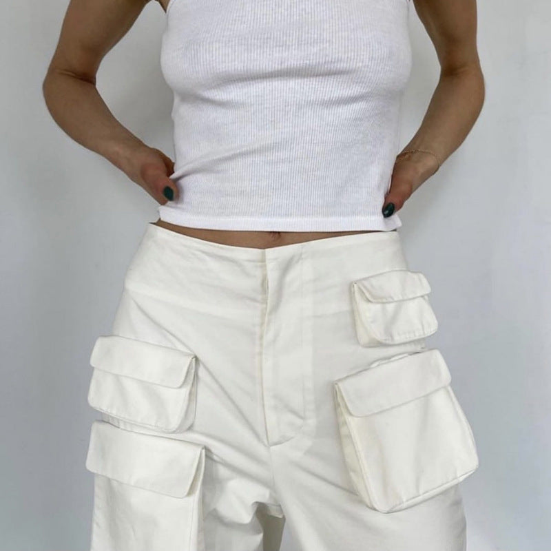 Three-dimensional Multi-pocket High-waist Slim Overalls Casual