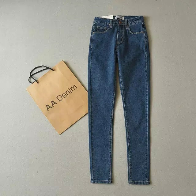 High waist stretch jeans slim slim elastic denim cotton feet trousers pencil pants