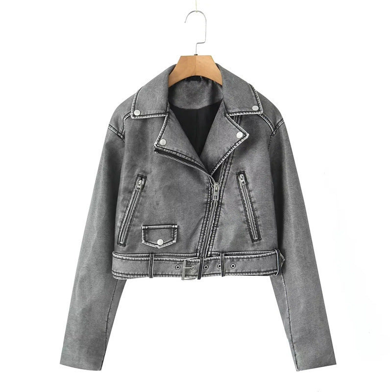 Washed Leather Worn Motorcycle Leisure Jacket Leather Coat