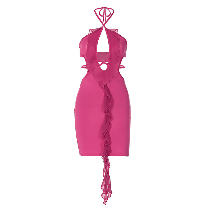 Fashion Hollowed-out Lace-up Fungus Sheath Short Dress