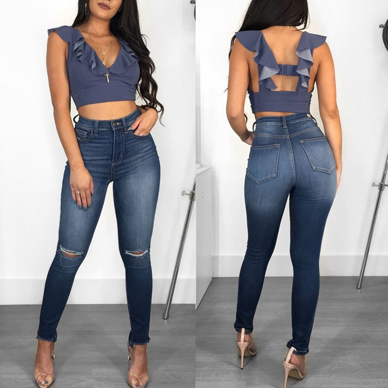 Tight-fitting hip-lifting fashion women's jeans