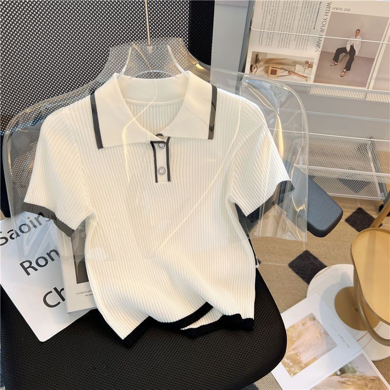 New Slim-fit Ice Silk Shoulder Short-sleeved T-shirt