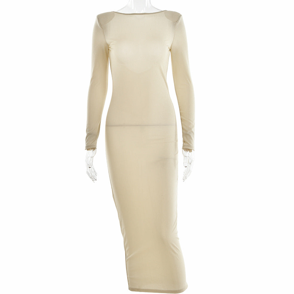 A Line Neck Bright Silk Dress Party Style Sexy Spice Girls Show Back Slim-fit One-step Dress