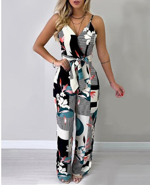 Women's Backless Deep V-Neck Sling Jumpsuit