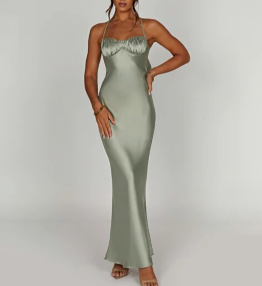Hanging Neck Sexy Open Back Slim Fit Wrapped Hip Dress