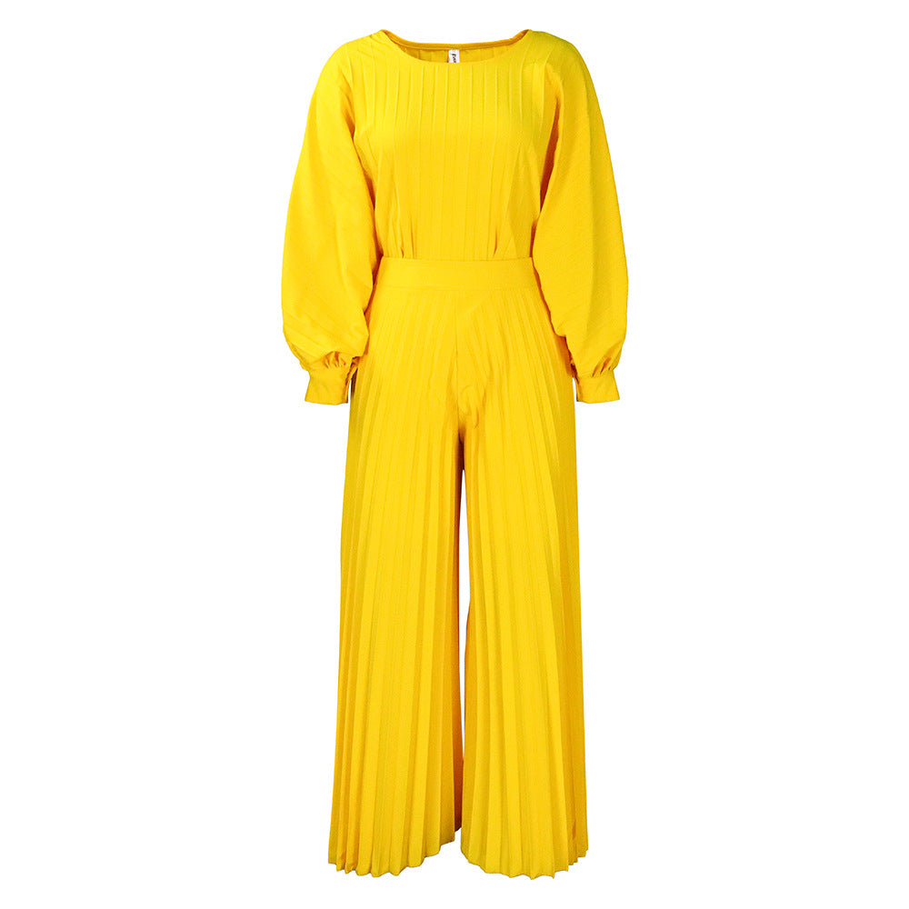 Women's Loose Casual V-neck Batwing Sleeve Pleated Dress