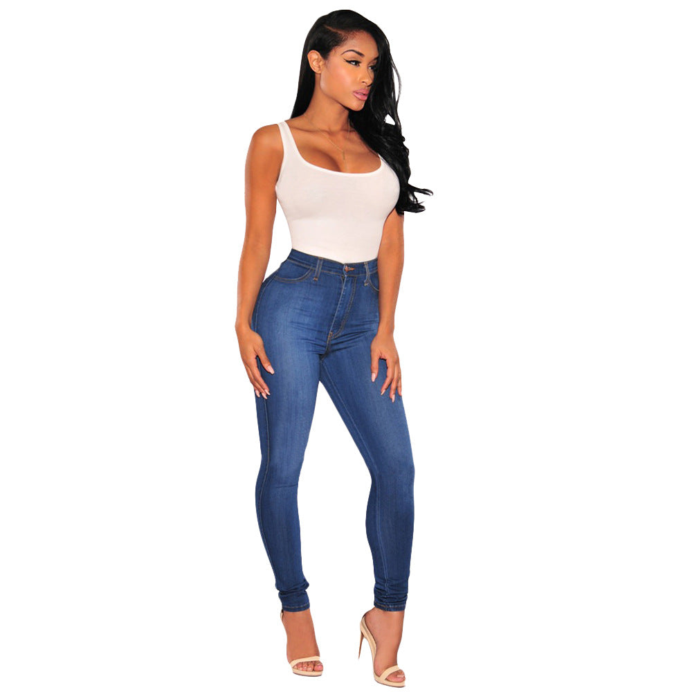 Slim solid color hips stretch thin fashion knee hole jeans