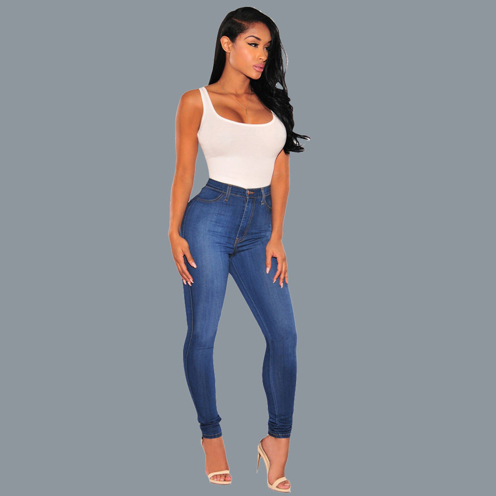 Slim solid color hips stretch thin fashion knee hole jeans