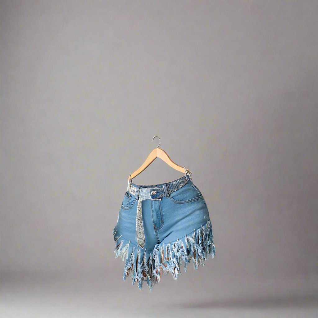 Fringed denim shorts