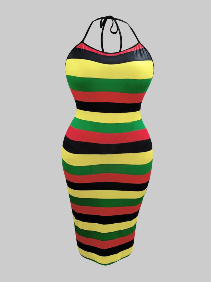Spring And Summer Rainbow Bar Sexy Suspender Dress