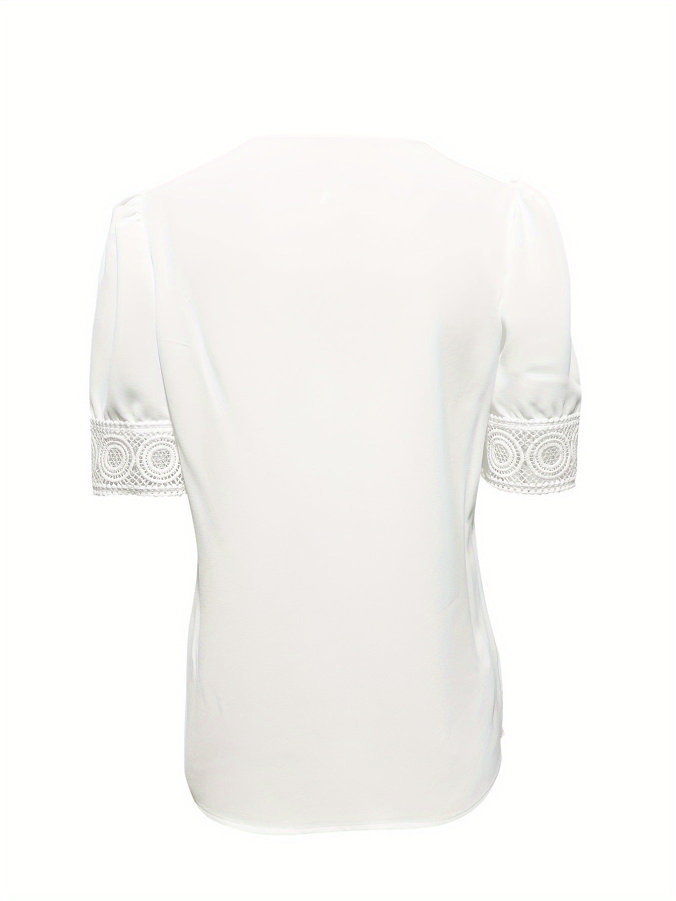 Solid Color Lace V-neck Patchwork Short Sleeve Shirt