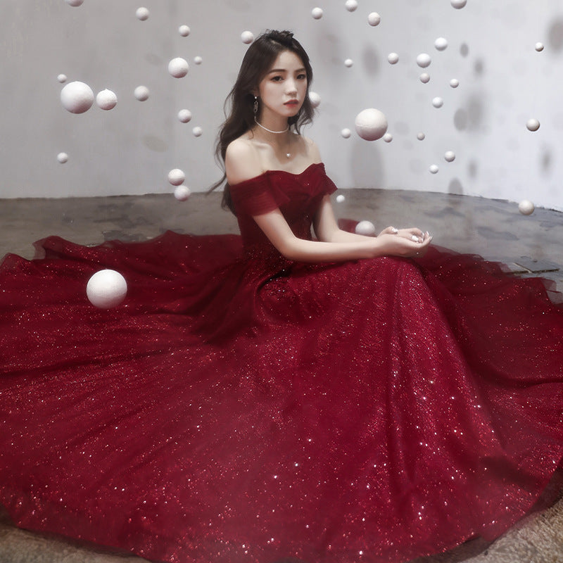 Slimming Wedding Red Daily Style Off-shoulder Evening Dress Fairy
