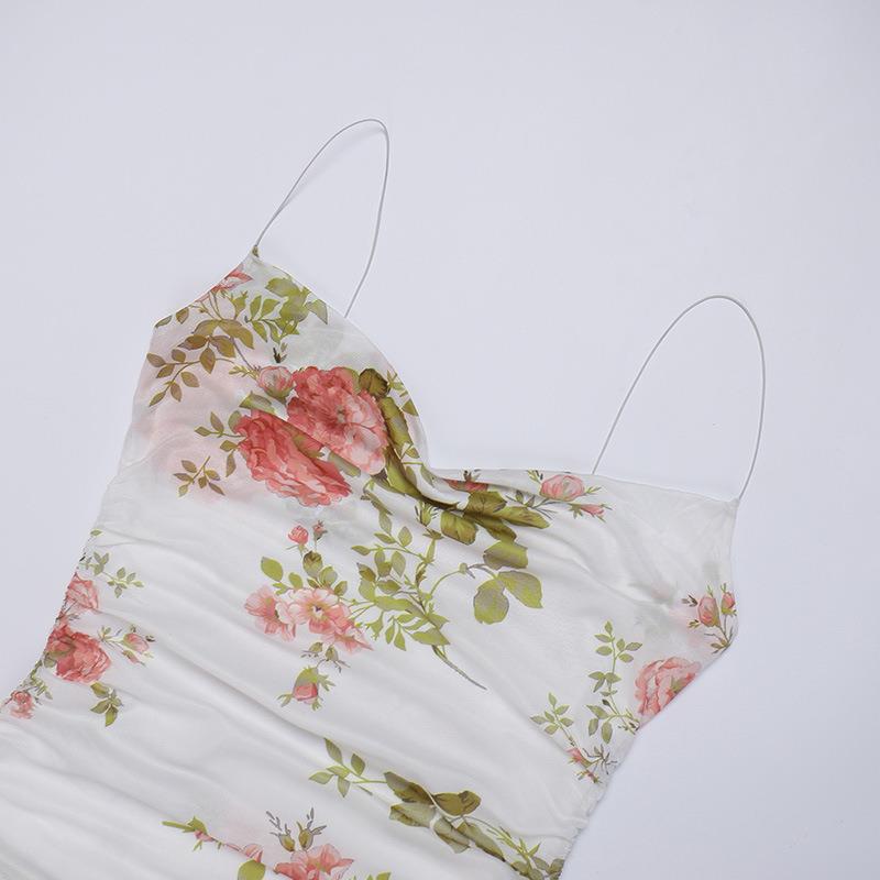 Wind Sling Mesh Vintage Flower Dress