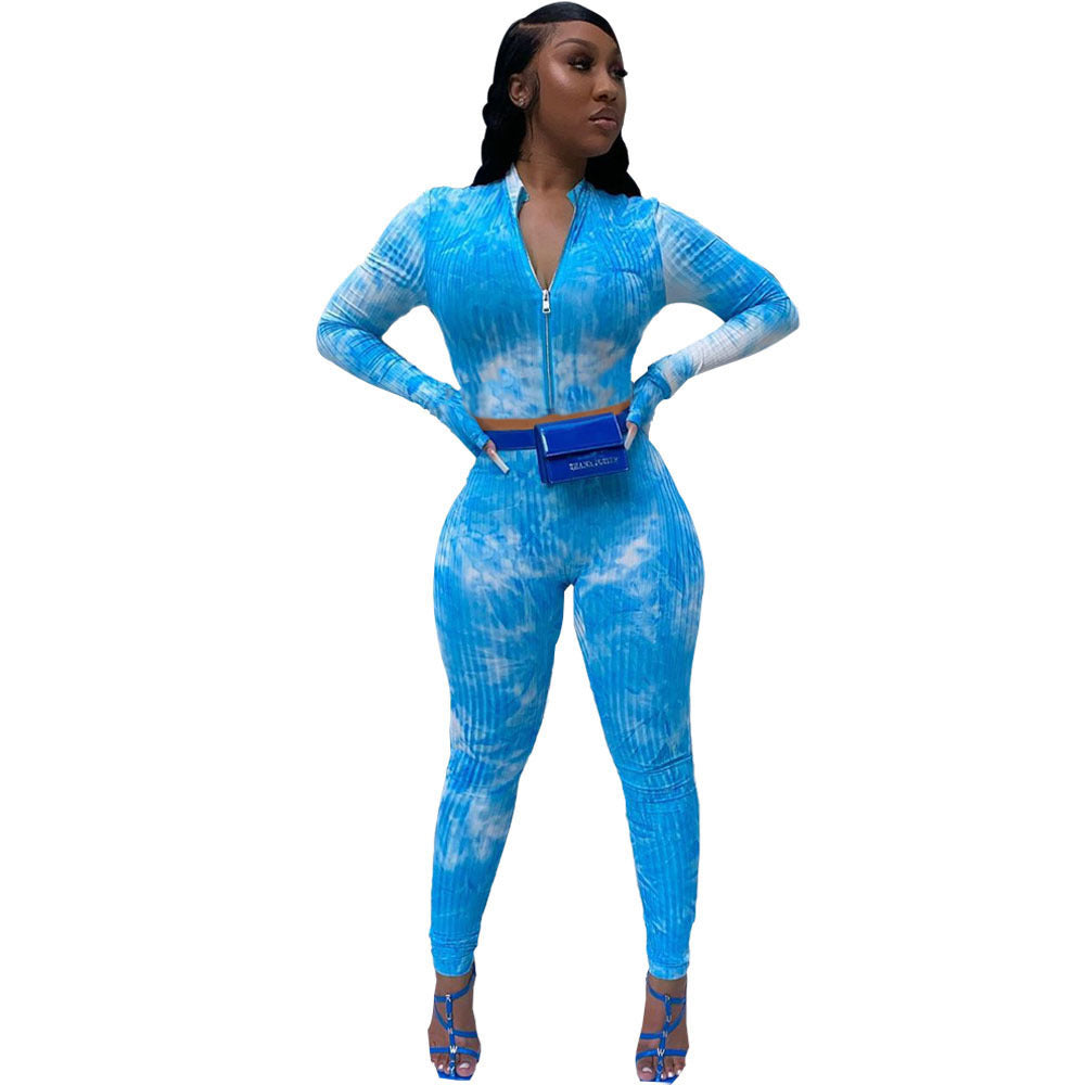 Tie-dye long-sleeved two-piece suit