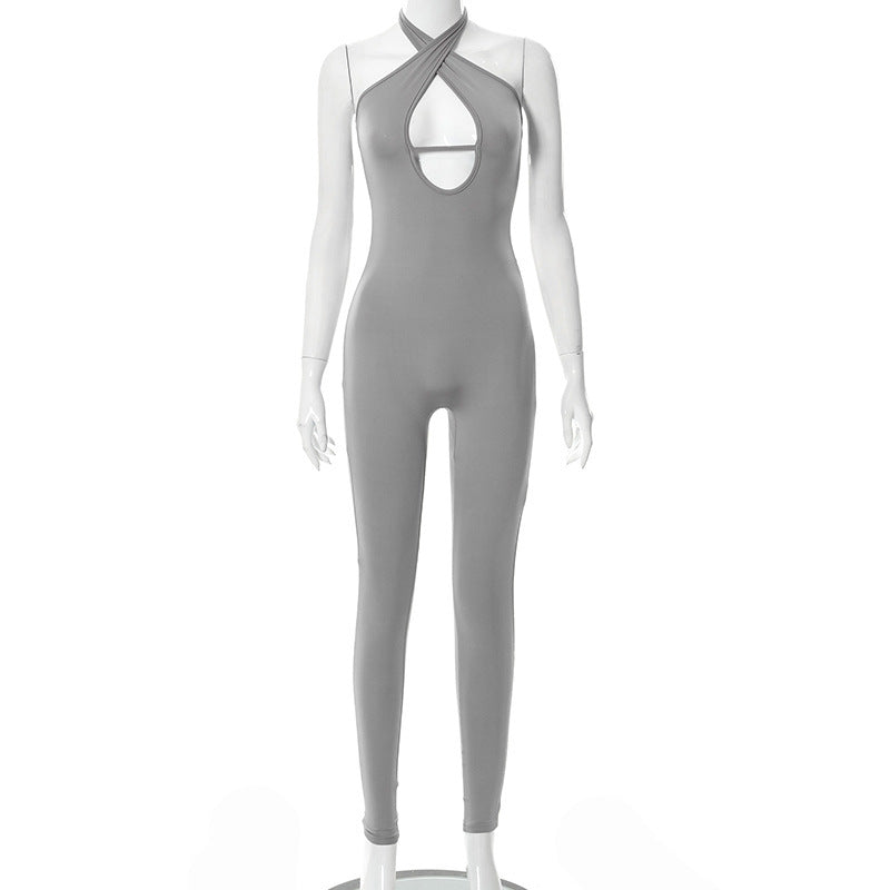 Women's Backless Halterneck Sleeveless Hip Lift Sports Jumpsuit