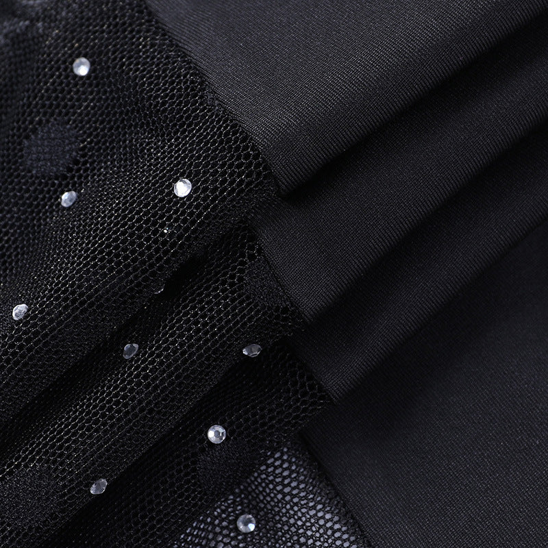 Slim Perspective Polka Dot Stitching Hot Drill