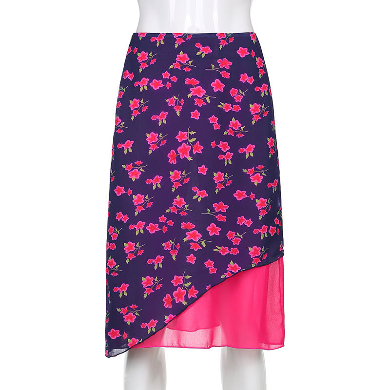 New Women's Plum Blossom Print Chiffon Slim Slimming Skirt Long Skirt
