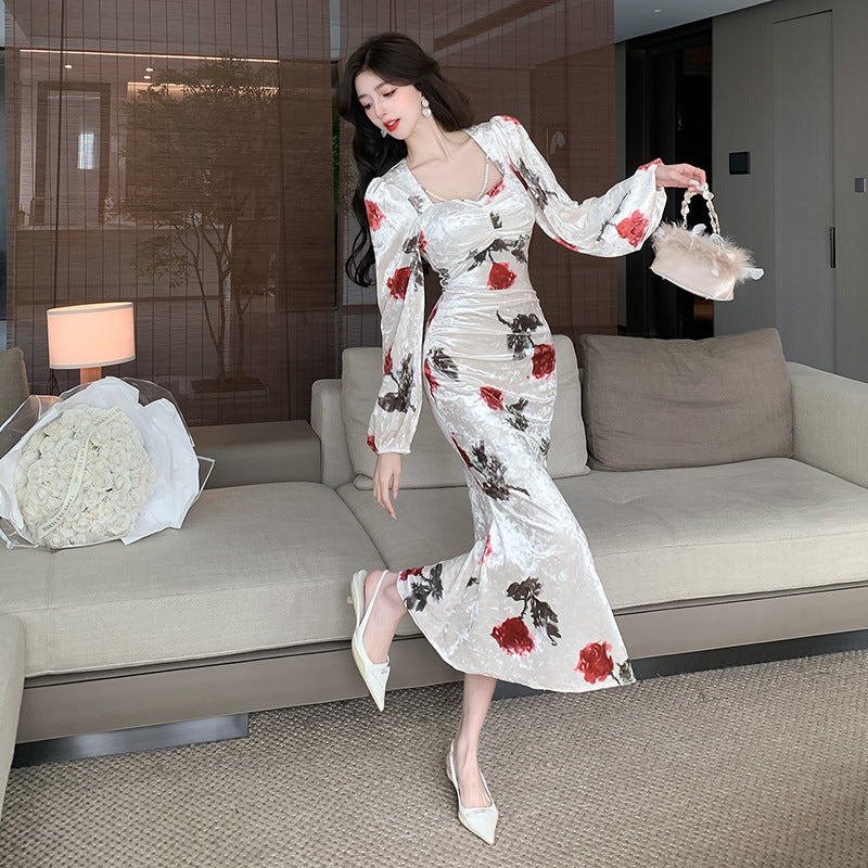 Square Collar Velvet Retro Hot Girl Dress